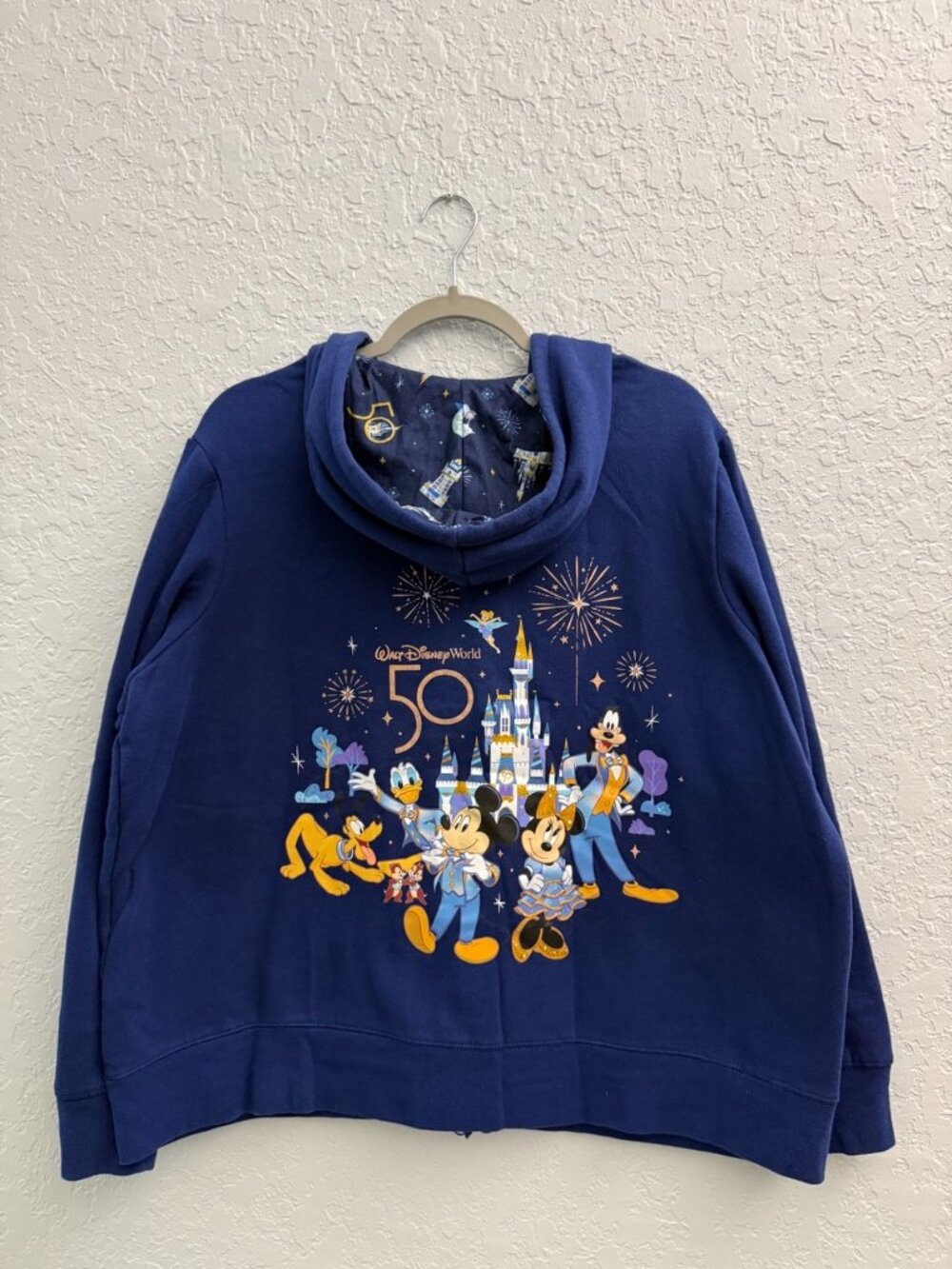 Disney Parks WDW 50th Anniversary Full Zip Hoodie 2X Mickey Friends Navy